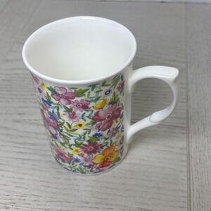 Rose Of England 4in" Vibrant Colorful Floral Print Cylinder Mug Fine Bone China.
